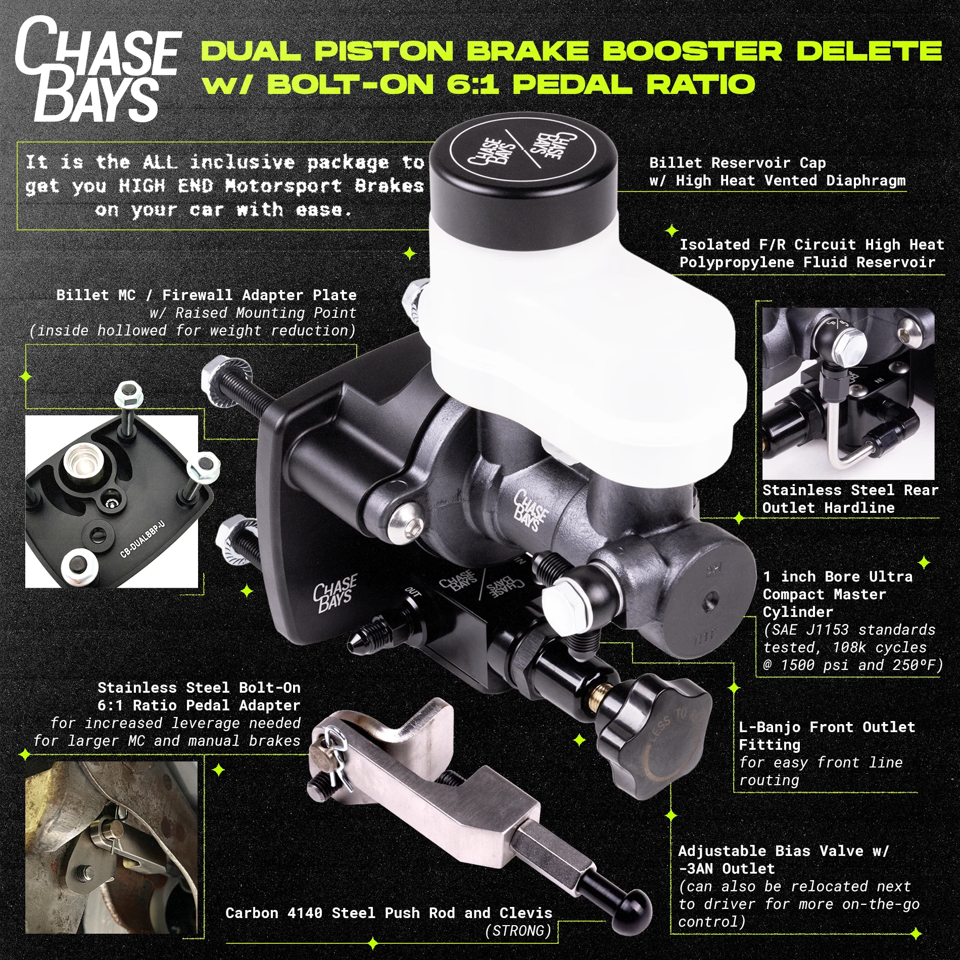 Chase Bays Dual Piston Brake Booster Delete with Bolt-On 6:1 Pedal Ratio - Image 9
